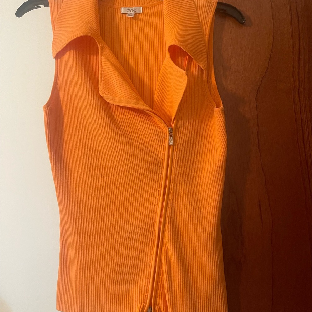 Cache Vibrant Orange Zip-Up Tank Top